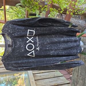 PlayStation black stonewash acid wash burnout long sleeve t-shirt